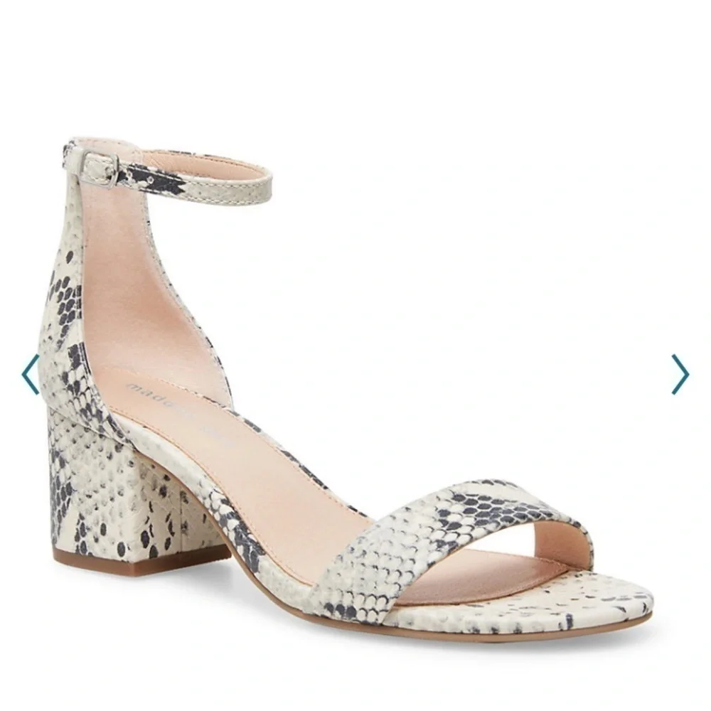 Snakeskin printed buckle heeled sandals